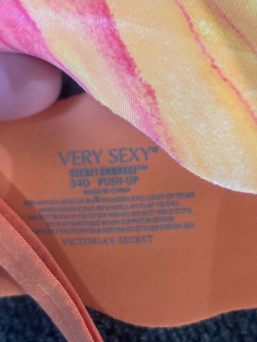 Victoria’s Secret Very Sexy Secret Enhance Women's Orange/Pink Swirl Push Up Bra - Picture 3 of 3